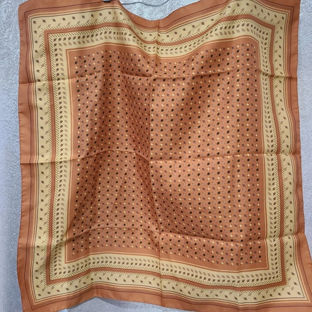 Vintage Style Terracotta Orange Geometric Foulard Square Silk Feel Scarf 26x26